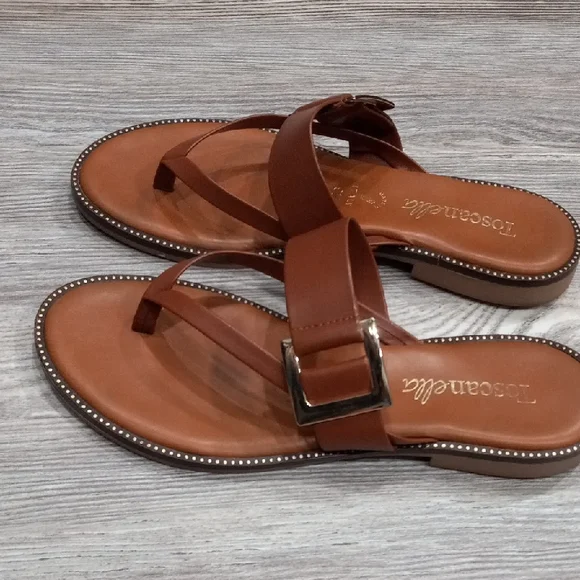 Toscanella Corinne Flat Sandal Women's Brown Sandals Size 9.5 - Picture 2 of 14